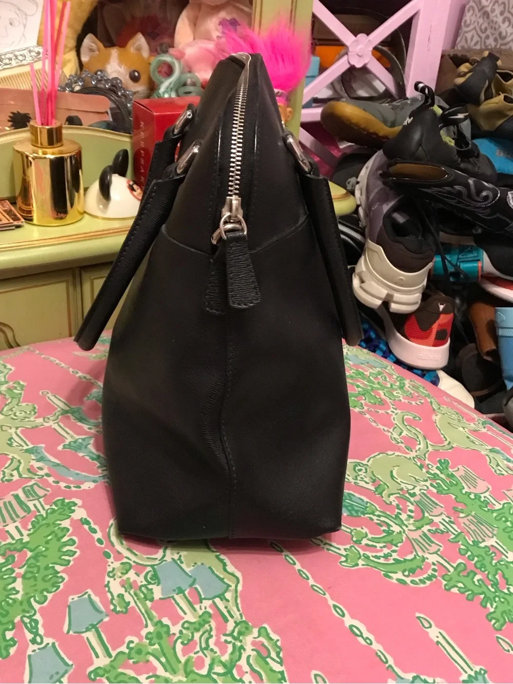 Furla black saffiano leather satchel handbag